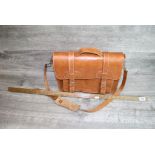 Vintage Leather satchel & an Advertising Wooden ruler for "Eastern Milk Producers Association" N.Y