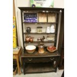 18th century Oak Cottage Dresser, open rack of three shelves above a long single drawer and pot