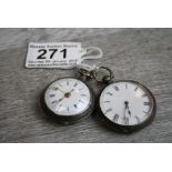 Silver key wind fob watch, white enamel dial, black Roman numerals, gilt poker hands, diameter