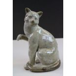 Studio Pottery Mottled Glazed Seated Cat, 25cms high