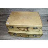 Two Vintage Pig Skin Suitcases