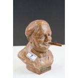 Terracotta Bust of Winston Churchill Table Lighter, with removeable Cigar as the striker