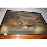 Large framed & glazed Tapestry picture of a Boating scene