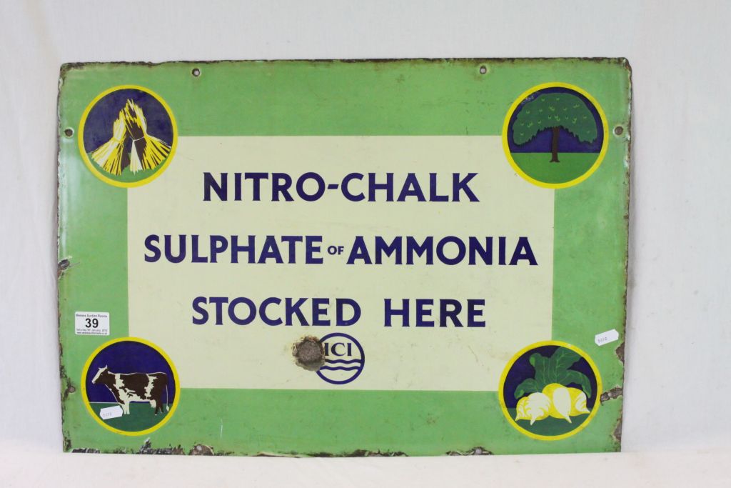 Vintage Enamel sign "Nitro - Chalk Sulphate of Ammonia ICI"