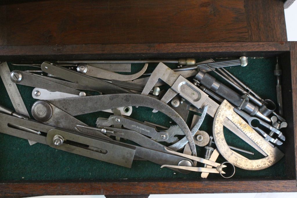 Vintage Engineers wooden Tool box with a variety of Tools and key for the Lock - Image 8 of 12