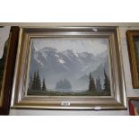 New Zealand Oil on Canvas Mountainous Scene, initialled AEL ??