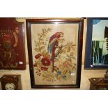 19th century Needlework Picture of a Macaw in a Rosewood Frame