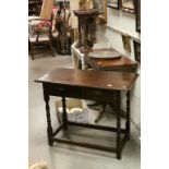 18th century Oak SIde Table with single moulded drawer and raised on bobbin turned legs with