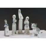 Three Nao ceramic Figurines, a Lladro Figurine and a Nao Cat