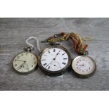 H E Peck of London silver open faced key wind pocket watch, missing glass, white enamel dial and