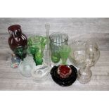 Collection of vintage glassware to include Decanters, studio glass vases etc