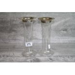 Pair of Edwardian silver topped cut glass vases, the fluted silver rims makers Martin, Hall & Co (