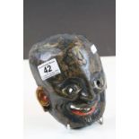 Chinese Wooden Child's Mask with painted finish and Wax export seal to verso