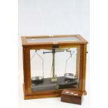 Glass & Wooden cased set of vintage "Griffin & George Ltd" Chemists scales with boxed set of