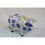 Rye Pottery Sussex Pig with Blue Spots and detachable head signed JC