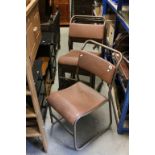 Set of Five Retro / Mid 20th century Stackable Tubular Metal Chairs with Brown Vinyl Seats and Back