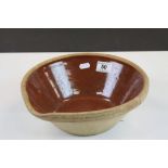 Antique Part Glazed Dairy Bowl with Pouring Lip