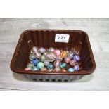 Box of Victorian and vintage marbles to include handmade, multi-colour spiral glass examples of