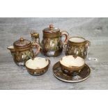 Japanese Satsuma ' Thousand Faces ' Part Tea Set comprising Tea Pot (with dragon shaped spout),