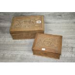 Two vintage Oriental carved Wooden Jewellery Boxes