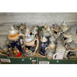 Collection of vintage ceramic German Beer steins with Pewter lids to include Musical examples