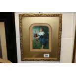 Oil on Panel, Gilt Framed Portrait of a Seated Girl in Country Clothing