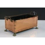 Copper Planter with Brass Rivets, Handles and Lion Paw Feet with Metal Liner, 29cms long