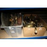 Two Boxes of 19th century and Vintage Brass Ware