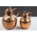 Two vintage Guernsey Copper Cream or Milk jugs with lids