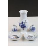 Royal Copenhagen Porcelain - 17cm Vase, Pair of Miniature Vases and Two Pin Dishes, Kingfisher and