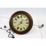 Late 19th / Early 20th century Circular Wall Clock with Weight and Pendulum, 32cms diameter