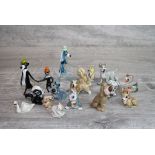 Small collection of miniature Murano glass style figures an Wade style ceramic figures