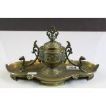 Victorian Brass Ink stand, marked to the inkwell hinged lid "R.W.W Jan 29th 1877"