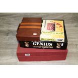 Cased Middle Eastern carved Stone Coffee set plus boxed Mah Jong, Genius & Backgammon games