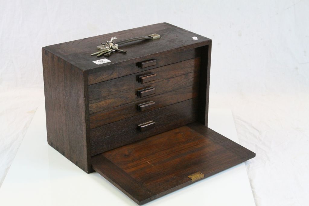 Vintage Engineers wooden Tool box with a variety of Tools and key for the Lock