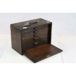 Vintage Engineers wooden Tool box with a variety of Tools and key for the Lock