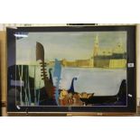 Framed and glazed "O Sole Mio" print of Venice and signed "Rosina 1992"