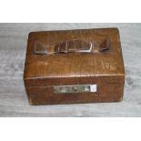 Vintage Crocodile Skin Jewellery Box with fitted interior and keys