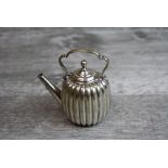 Miniature White Metal Teapot with ribbed decoration