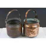 Pair of Antique Copper Cauldrons with Swing Handle