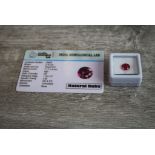 Pair of matched loose rubies, round brilliant cut, accompanying certificates stating weights as 2.15