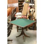 Reproduction Regency Mahogany Fold-Over Card Table with green baise playing surface and raised on