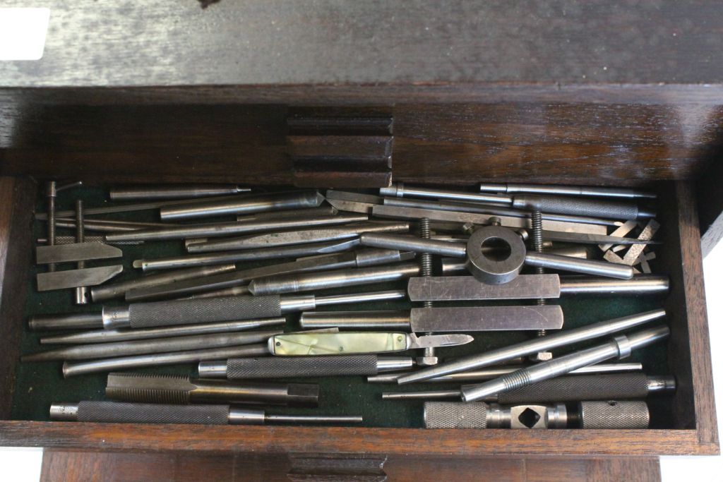 Vintage Engineers wooden Tool box with a variety of Tools and key for the Lock - Image 4 of 12