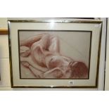 J Hamer, 20th century Sanguine Pastel Study of a Nude Female in Recline