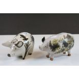 David Sharp Rye Pottery Pig & a Studio Pottery Pig Money box with Sponge painted decoration