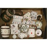 Collection of Playing Card themed items, mainly ceramic to include; trinket box, ashtrays, Pipe rack