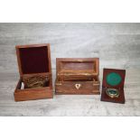 Three Wooden cased items to include a Telescope and two Compasses