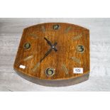 Art Deco Oak Cased Cinema Style Electric Wall Clock with Brass Numbers / Markers, 33cms x 31cms