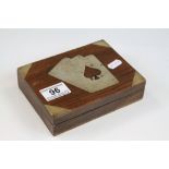 Wooden and Brass Double Playing Card Box with Inset Brass Ace Cards to lid