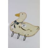 Vintage Enamel painted Duck coat hook and a large Copper & Brass Hunting Horn